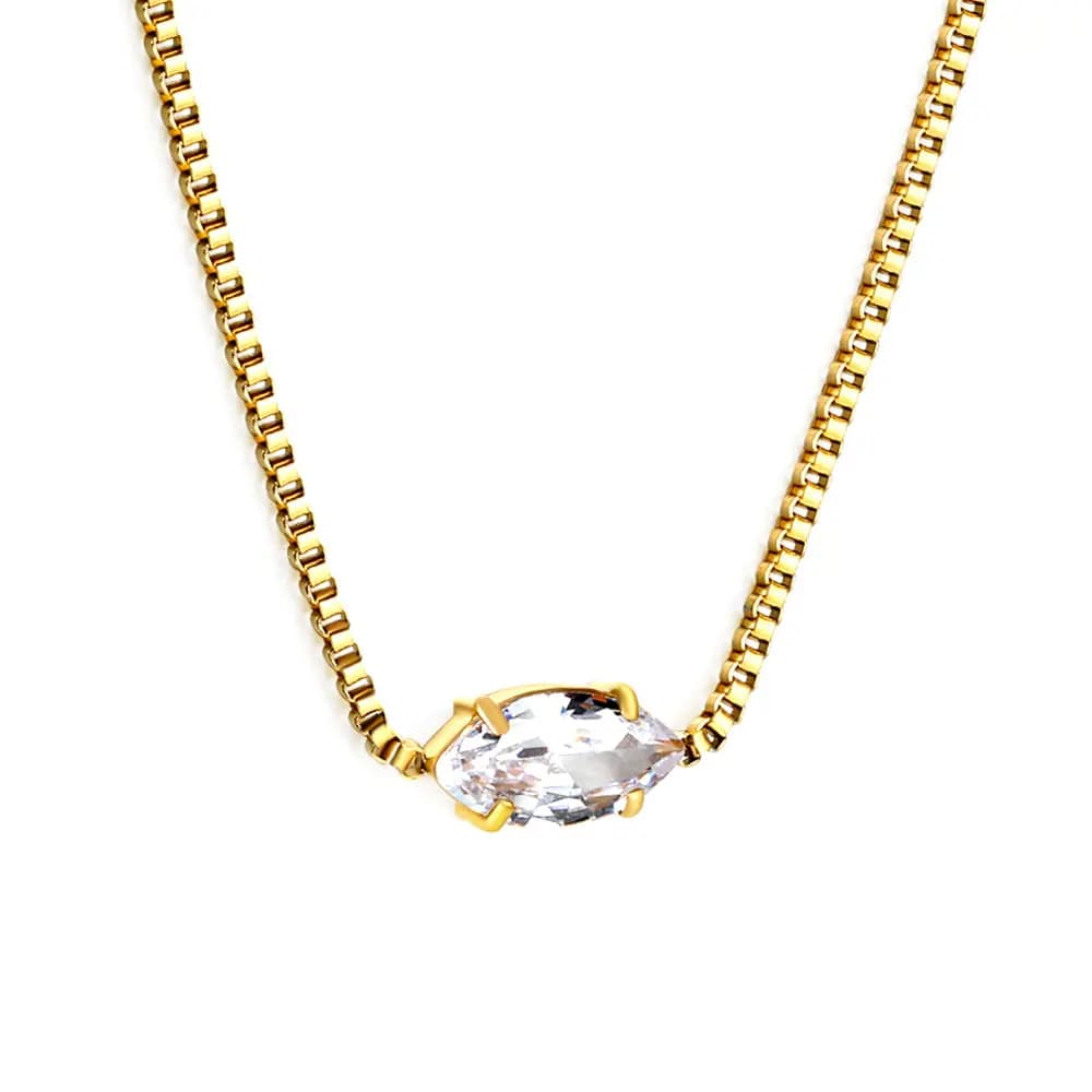 Silver-Toned Stone Necklace – 18K PVD Gold Plating