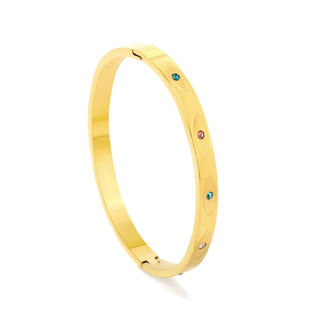 Guldfärgad armring med ögonmotiv och kristaller