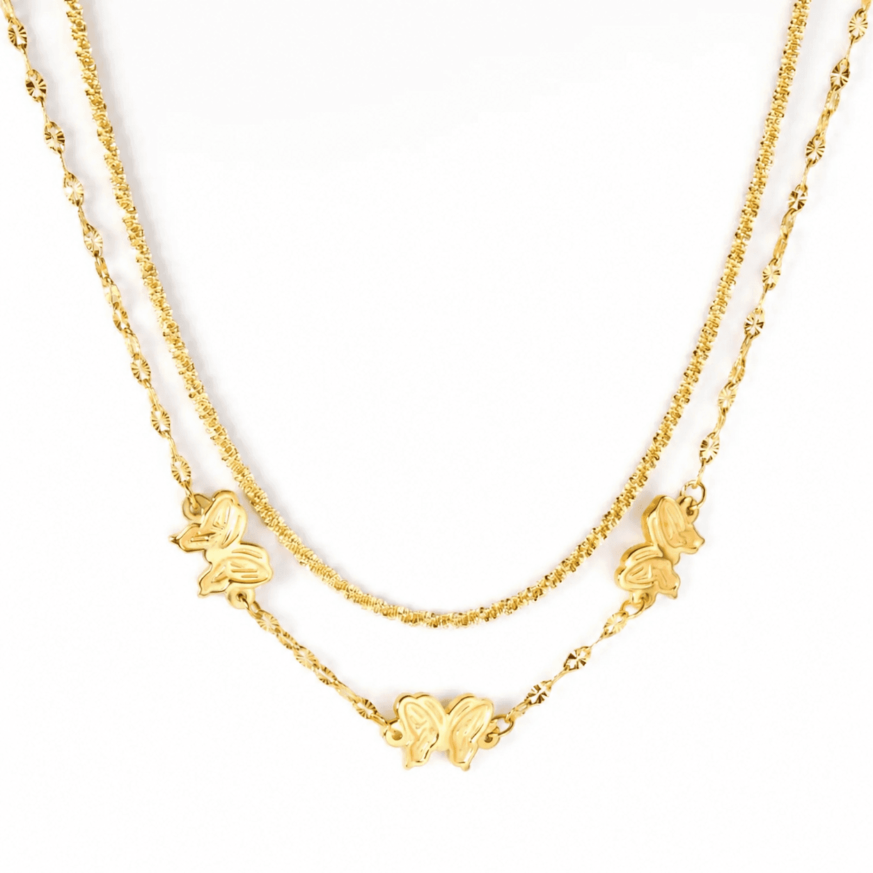 Gold-Plated Double-Layer Butterfly Necklace