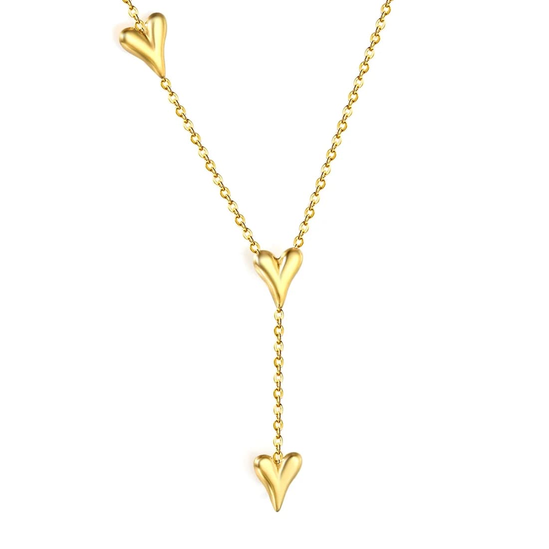 Three Heart Y Necklace – 18K PVD Gold Plating