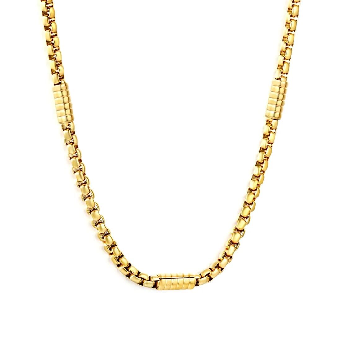 Gold-Toned Link Necklace with Ribbed Details